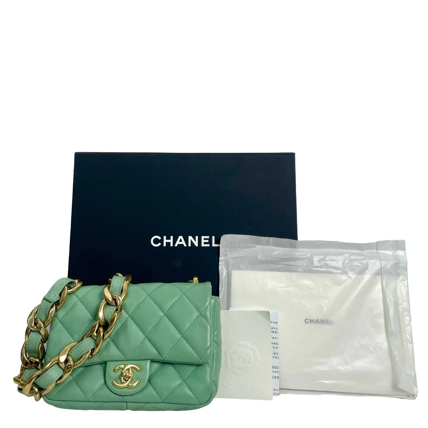 Pre-owned leather crossbody bags Chanel Small Flap Bag with Chunky Chain Mint Green Lambskin