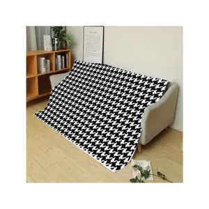 Luxurious Houndstooth Flannel Throw Blanket - Soft, All-Season Comfort With Digital Print, Couch, Bed, Office & Travel - & Halloween