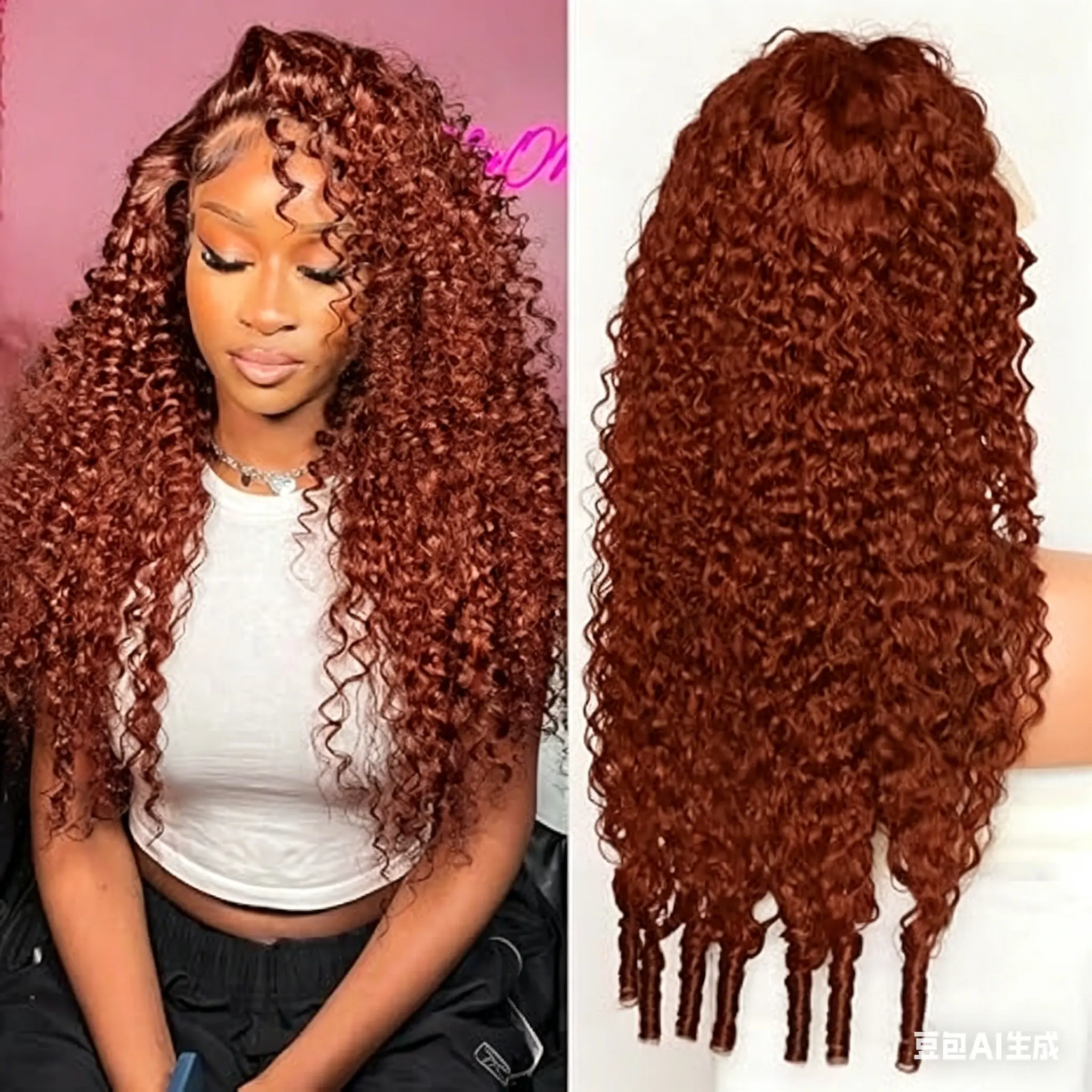 HD Lace Wig TikTok Viral Curly Ginger Brown Wig 33 # reddish brown wig
