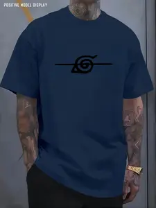 Men's Geometric Print T-Shirt, World Map Elements, Casual Breathable Streetwear, Short Sleeve Fitted Top, All Seasons