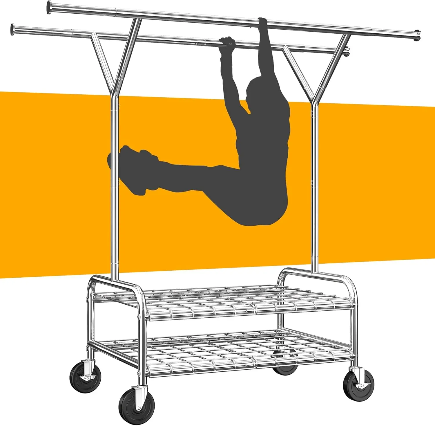 [RaybeeBrandyDay]Raybee Heavy Duty Clothes Rack with 2 Shelved, Rolling Clothing Rack with Wheels Load 330 LBS Double Rod Clothing Racks for Hanging Clothes Portable& Adjustable, Commercial Clothes Rack,Garment Rack [BlackFridayCyberMonday]