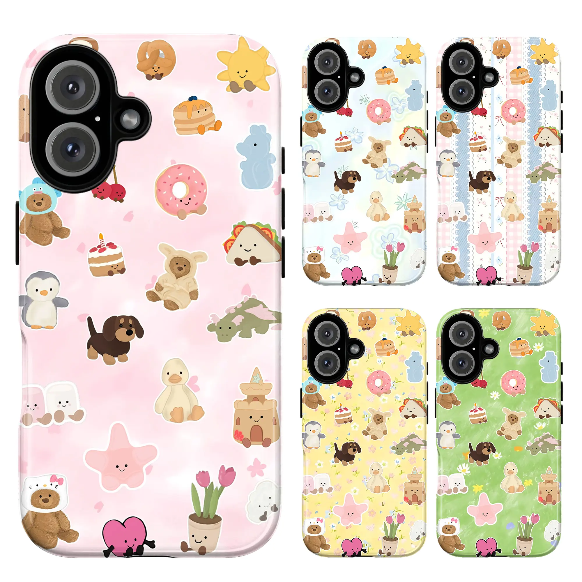 Cute JeIIy-Cat Phone Case – Kawaii Food Friends Phone Cover For iPhone 17 16 15 14 13 12 Mini 11 Pro Max X 8 7 Plus SE & SS Galaxy, Bakery Aesthetic – Croissant, Donut & Bunny, Penguin, Teddy Bear | Adorable Gift for Her Women Girls Bestie BFF