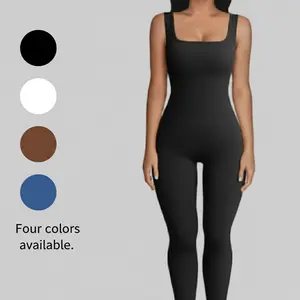 Women's Yoga Ribbed Tank Top Jumpsuit Gym Square Neck Sleeveless One Piece Jumpsuits Women's Backless