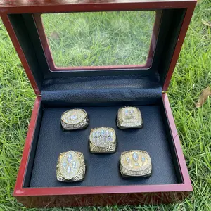 Mens best christmas gift jewelry 5 rings with wooden box packed football championship rings set
