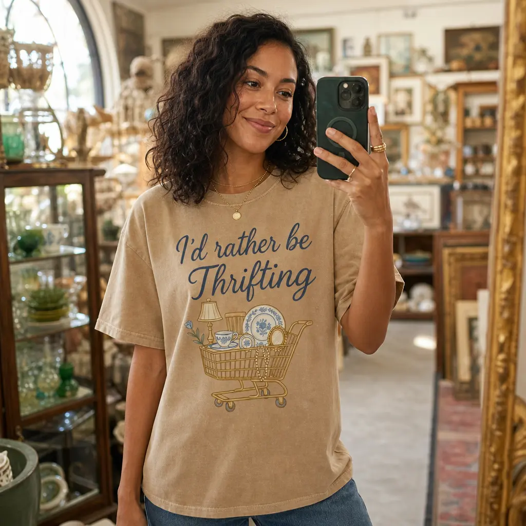 Thrifting Shirt Women Retro Graphic Tee I'd Rather Be Thrifting Antique Lover Gift