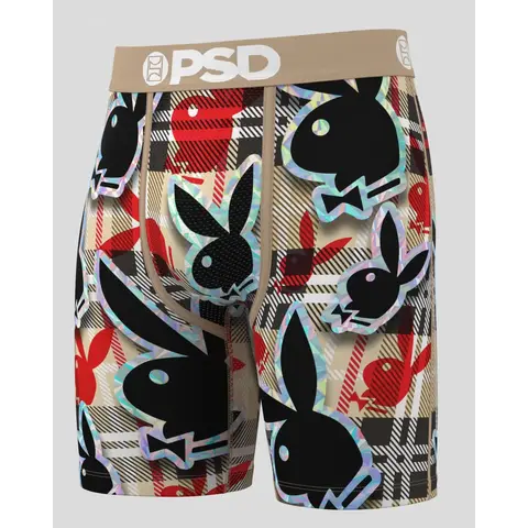PSD Mens Playboy Checkmate Boxer Brief - Standard Length 7 Inch Inseam, Soft and Breathable Poly Blend Fabric