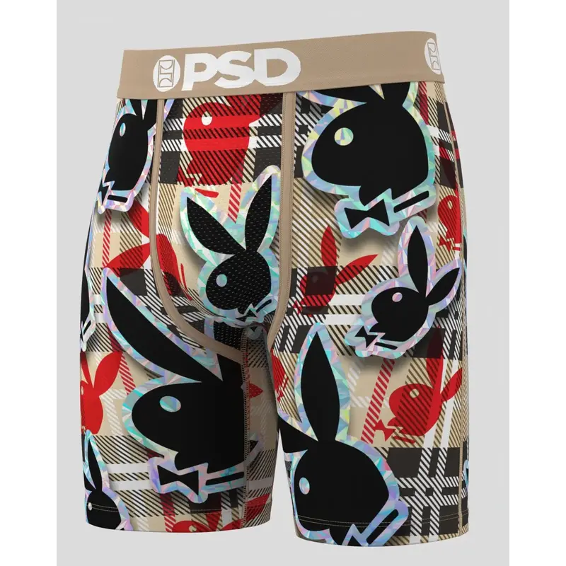 PSD Mens Playboy Checkmate Boxer Brief - Standard Length 7 Inch Inseam, Soft and Breathable Poly Blend Fabric