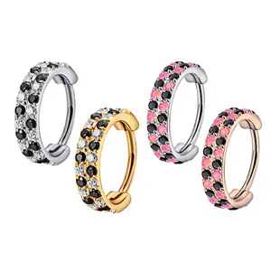 Titanium Double Row Micro Gem Hinged Nose Hoop | Checkered Nose Ring