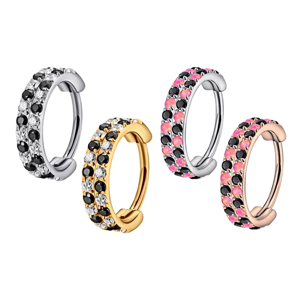 Titanium Double Row Micro Gem Hinged Nose Hoop | Checkered Nose Ring