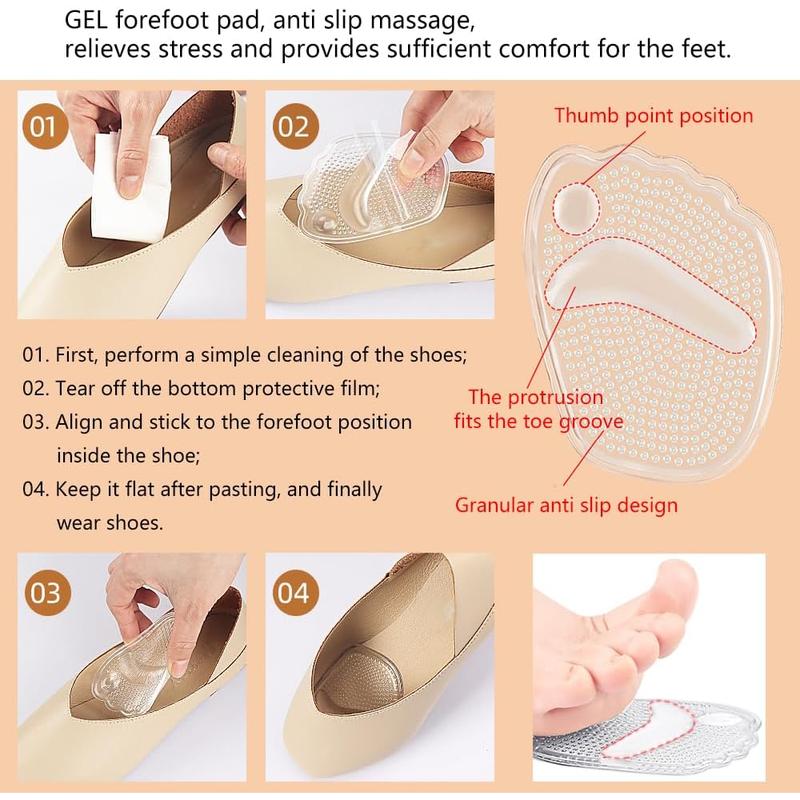 Zioiaoro 16Pcs Heel Cushion Soft Inserts, Gel Pads for Loose Shoes, Prevent Rubbing Blisters, Forefoot Pads, Arch Support, Heel Grips Liners Protectors, Ball of Foot Cushions, for Pain Relief Bunion