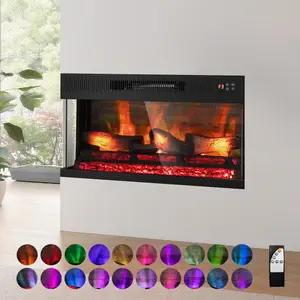 [ Father's Day Gift ]28"/36" Electric Fireplace Insert, 1-2-3 Sided View, Heater 1400W, Multi-color 20-color flame/Fake wood/heating wire/with remote control / Timer/temperature adjustment /5 brightness levels