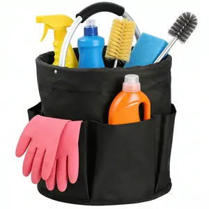 Foldable 4.49gal Cleaning Caddy Organizer with Handle - Portable Storage Basket for Cleaning Supplies, Toiletries & Garden Tools | Multi-Purpose Collapsible Bucket Bag for Home, Travel & Outdoor Use (Black), Shelf Baskets