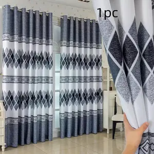 Modern Nordic Geometric Blackout Home Decoration Curtain, Textured Insulated Window Drapes with Rings, Suitable for Living Room Bedroom Kitchen Balcony