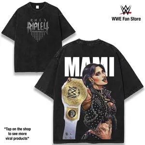 Rhea Ripley Graphic Tee Men Top Shirt Wash 230gsm Cotton Featuring Art by Tyrine Carver & Wil Woods – Mami Era Dominance, Judgment Day Power, Women’s World Champion Legacy & One of WWE’s Most Fearless Female Superstars