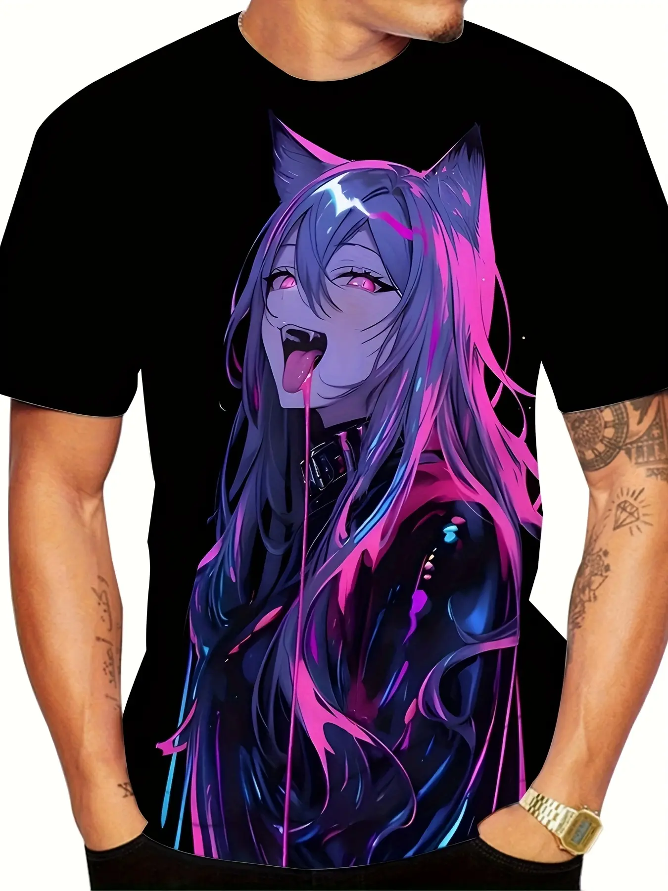 Men's 3D printed T-shirt - casual crewneck, short sleeves, Fitted, vivid Japanese anime style beauty character design, soft and comfortable fabric, perfect for casual wear