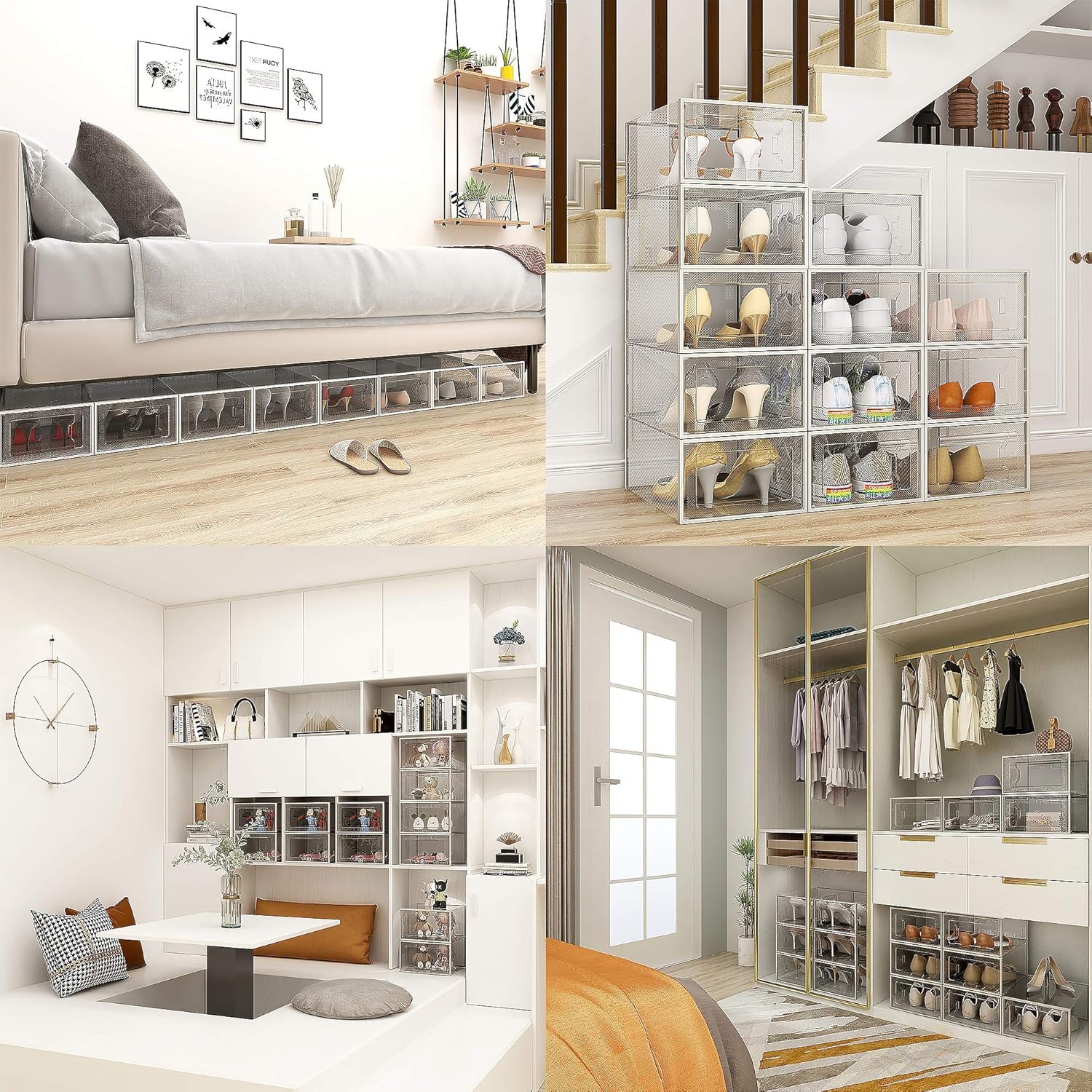 12 Pack Clear Plastic Shoe Storage Boxes - Stackable Shoe Organizer for Closet