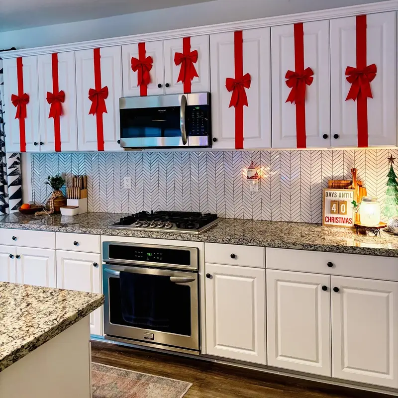 Product Introduction of Red Christmas Cabinet Ribbons Bows Large Red Bow Christmas Door Kitchen Cabinet Ribbon Bows Locker for Xmas Holidays Party Decorations Supplies 8