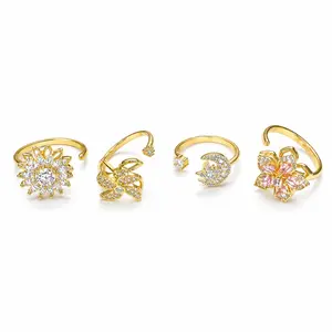 Anxiety Relief Rotating Ring Trendy Fashion Jewelry For Women Adjustable Open Ring    Dainty Gold Rings