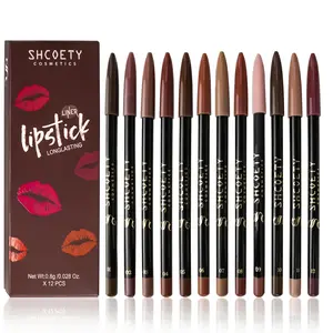 SHCOETY 12-Piece Lip Liner Pencil Set, Long-Lasting Matte Finish with a Silky Texture, Multiple Makeup Shades, Convenient for Touch-Ups
