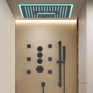 16" High-Pressure Rainfall Complete Shower System with Bluetooth Music and LED,  Rough in-Valve, 2.5 GPM | Smart Temp Flow | 17 Spray patterns | Revitalize with Body Jets | Stable Water Temperature | Precision Temperature Control shower equipment