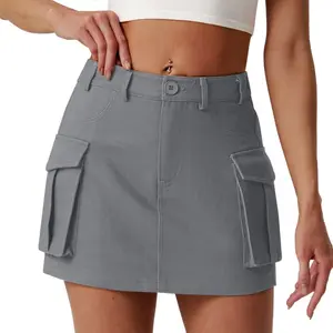Lepunuo Cargo Skirt Y2K Mini High Waisted Elastic Bodycon Denim Jean Flap Button Skirts with Pockets