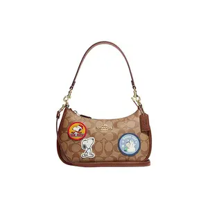 Coach x Peanuts Snoopy Teri 25 Crossbody Bag for Women – Classic Monogram with Snoopy Print, Brown and Rust Leather