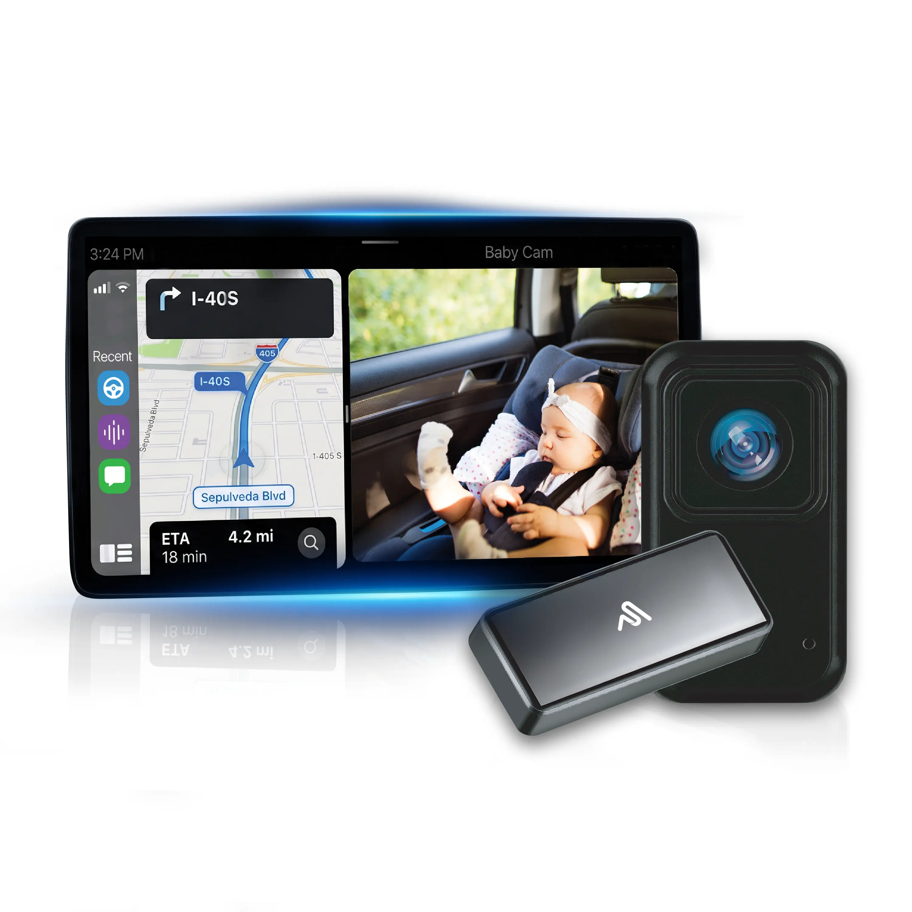 AutoSky Smart ViewConnect - Baby Monitor + Wireless CarPlay and Android Auto. Wired CarPlay Required.