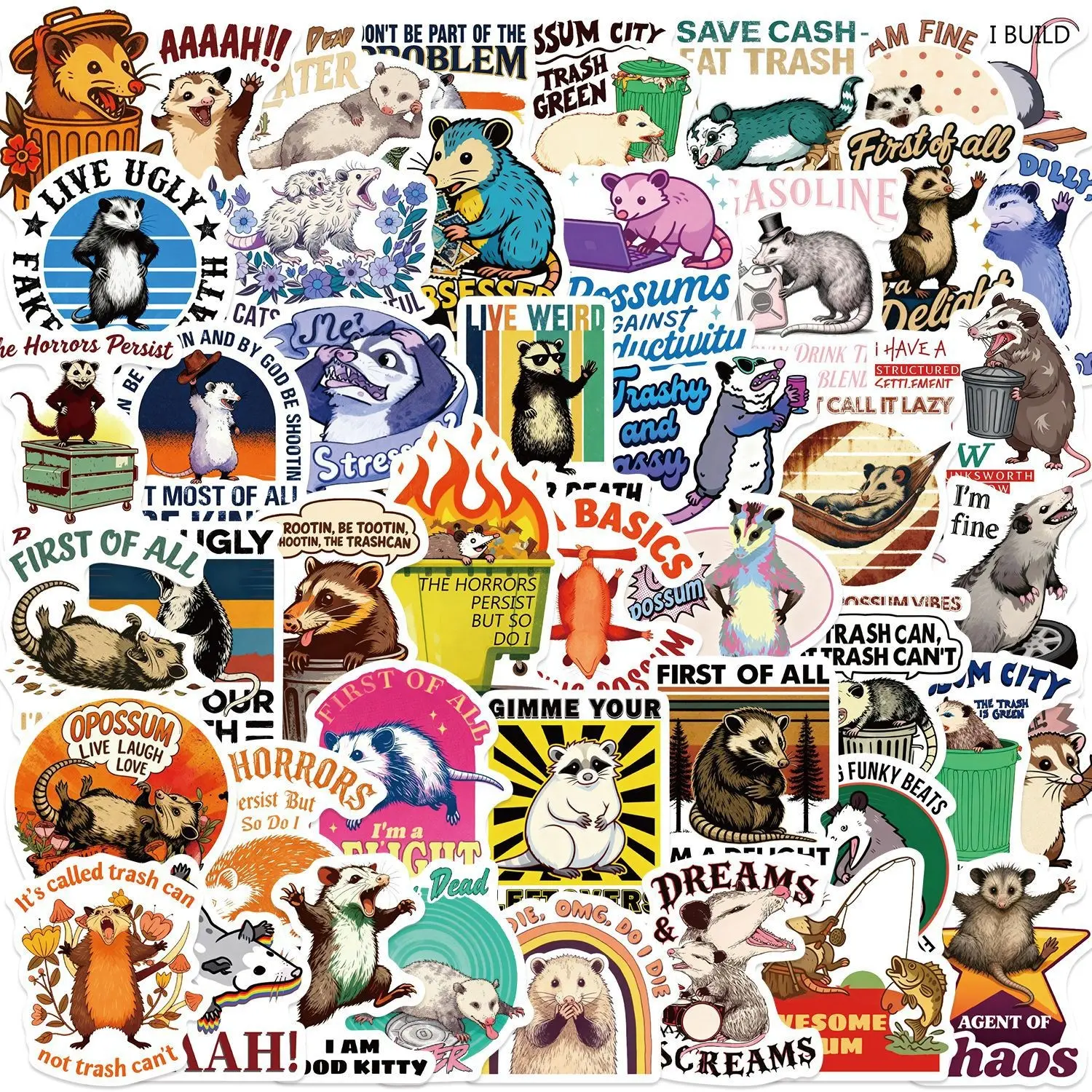 Possum Stickers - 50 Pcs Opossum Stickers Pack, Cute Rat Meme Decals for Water Bottle Laptop, Funny Opossum Gifts for Women & Men