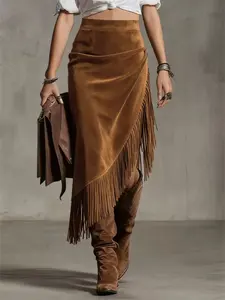 Women's Western Style Irregular Design Skirt, Solid Color Half-Sleeve Dress, Casual Fashion Clothing for Women