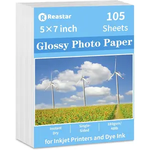5x7 Glossy Photo Paper 105 Sheets Picture Paper for Inkjet Printer Instant Dry for DIY Chip Bag Flyers Cards Calendars and Brochures (180gsm/48lb)