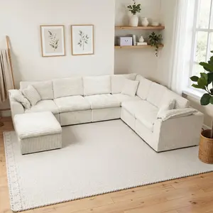 127.5" U Shaped Oversized Sofa, Boneless Modular Couches for Living Room, Compressed Cloud Sectional Modern Sofa, L Shaped 7 Seater Upholstered Memory Foam No Assembly