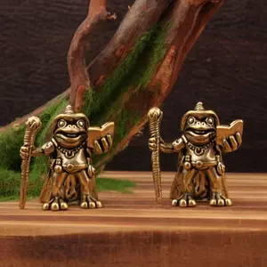 Brass Frog Wizard Holding Magic Book Desk Ornament, Fun Frog Magician Brass Decoration, Tabletop Decorative Figurine, Collectible Room Decor