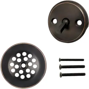 Bathtub Drain Kit with Strainer, 2-Hole Overflow Faceplate, Matching Screws, Tub Drain Trim Replacement Set for Bathroom Bathtubs