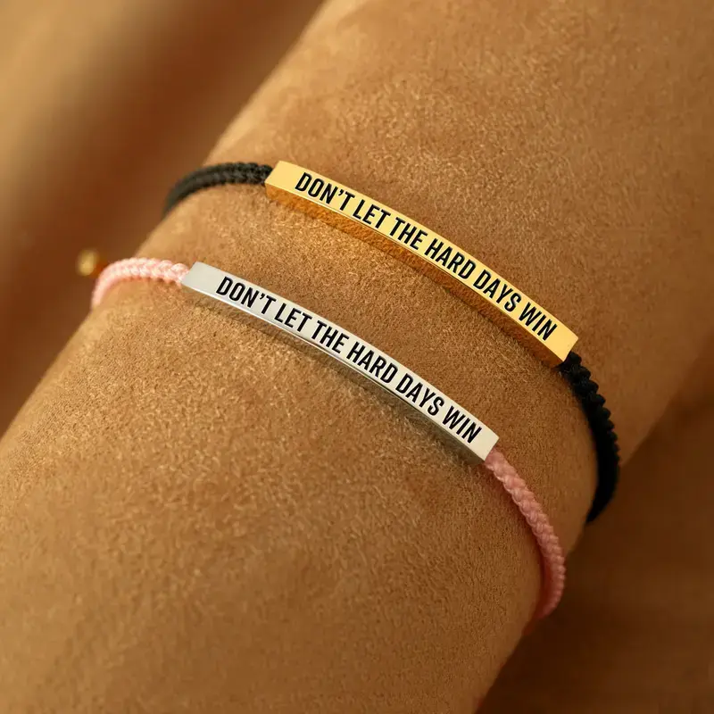 Inspirational Braided Gold Bracelet - Gold-Plated Stainless Steel Engraved Tube, Adjustable Waxed Nylon Wristband, Elegant Personalized Costume Jewelry, Bracelets Gold, Gold Plated Bracelet