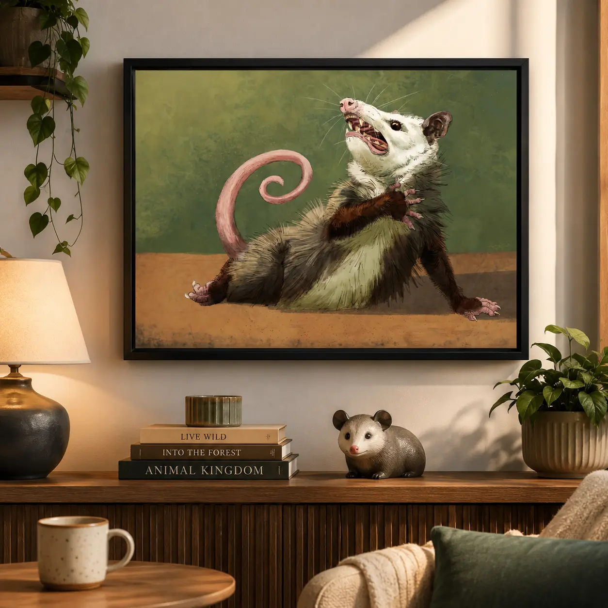Funny Possum Wall Art, Quirky Weirdcore Opossum Print, Retro Watercolor Animal Poster, Whimsical Home Decor for Bedroom Apartment, Framed/Unframed Option-  girly apartment decor