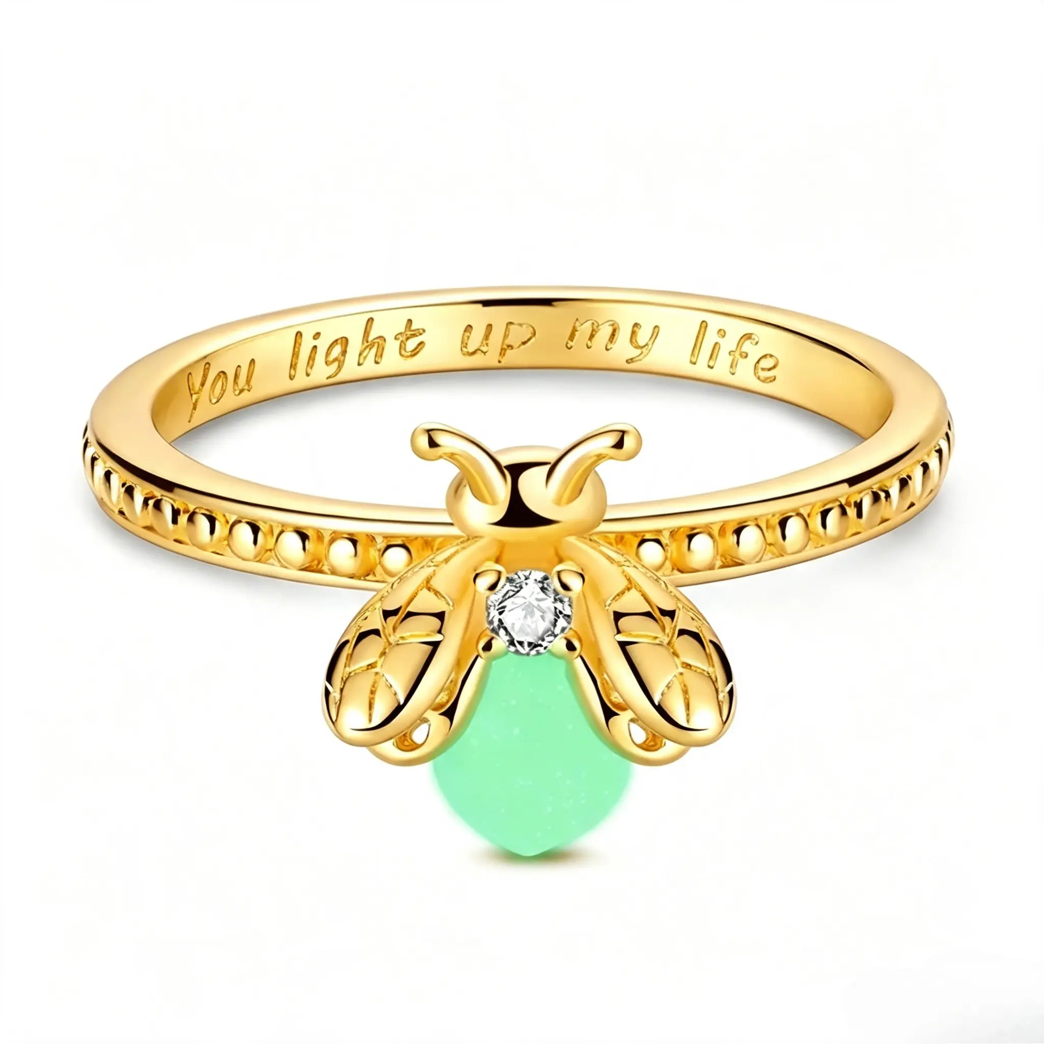 925 Silver Plated Firefly Ring, Glow In The Dark Fluorescent Luminous Ring, Dainty Engraved Statement Jewelry, Perfect Gift for Women, Family Friends Lovers Birthday Anniversary