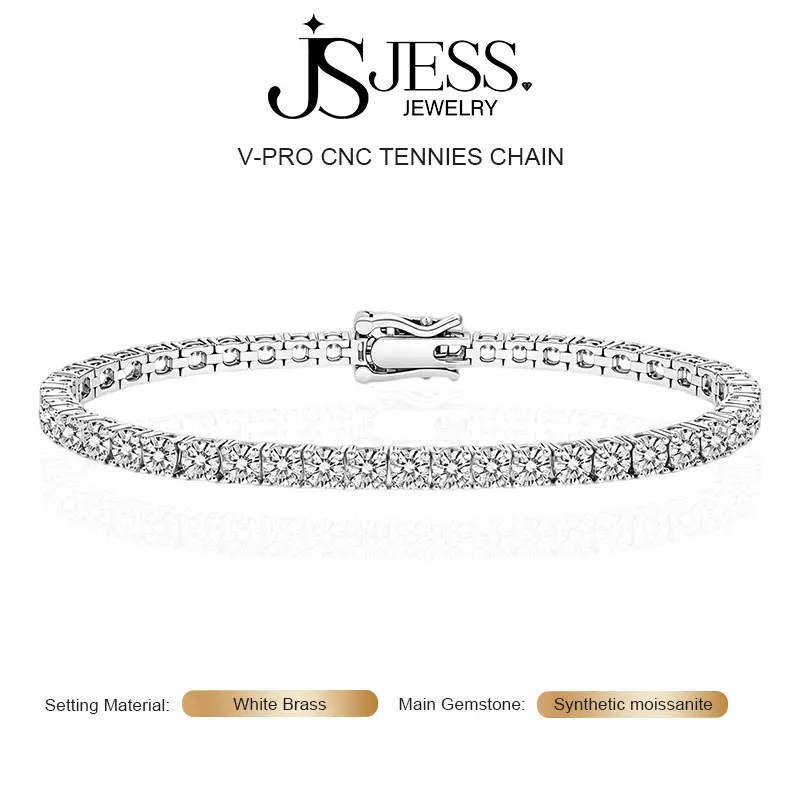 【V‑PRO CNC Tennis Bracelet】S925 Sterling Silver D Color VVS1 Full Moissanite Tennis Bracelet, Secure Lobster Clasp Sparkling Moissanite Chain For Men Women Daily Party Jewelry Gift