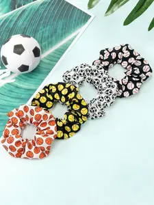 4pcs World Cup Sports Hair Ties, Football Basketball Baseball Print Fabric Hair Bands, High Elasticity Durable Rubber Bands