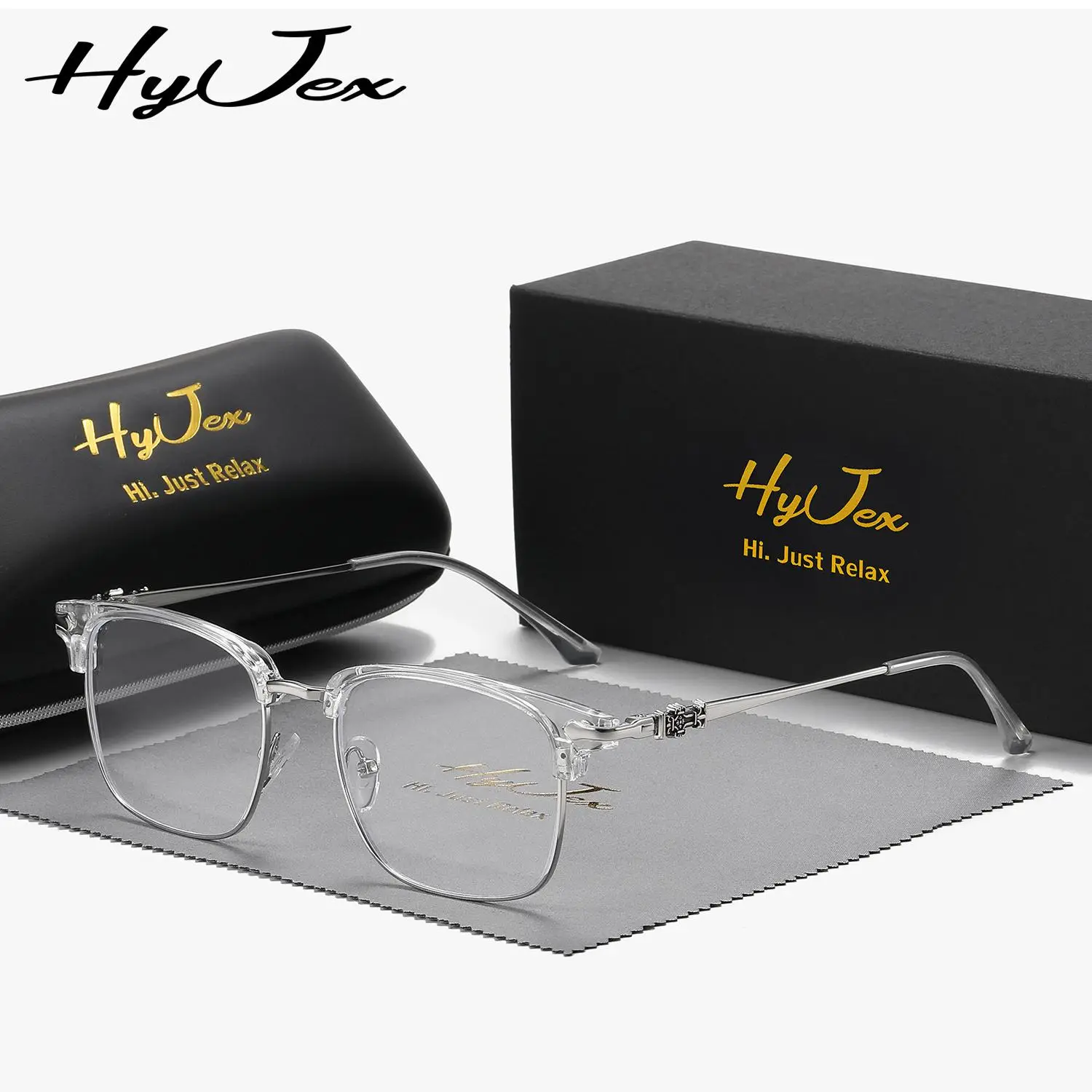 HyJex Unisex Retro Glasses Frame Glasses Personalized Trendy Half-frame Glasses Blue Light Glasses Lightweight Eyeglasses for Men & Women