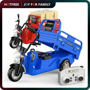 Hotfree Mini RC Cargo Tricycle Toy, 2.4Ghz Remote Control Dump Truck with Loading Bed, Headlight and Sounds, USB Rechargeable Electric Vehicle, Birthday Christmas Gift for Boys Girls Kids Ages 6+