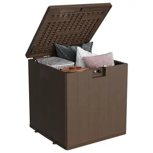[FLASH SALE] Garvee 28 gal Outdoor Storage Box with Lid, Weather-Resistant Plastic Deck Box, Lockable Outdoor Storage Bin for Patio Furniture, Gardening Tools and Accessories, Brown
