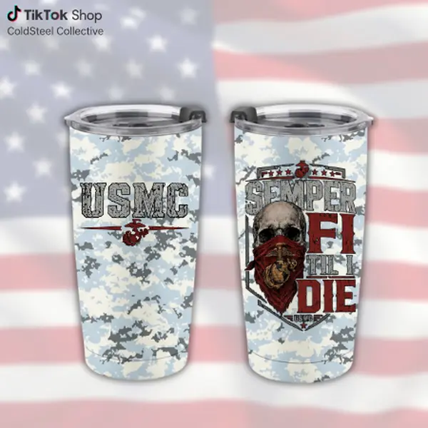 20oz USMC Stainless Steel Tumbler - Vacuum Insulated Double-Wall Portable Coffee Bottle with Lid, Printed Marine Corps Designs, Eagle Globe Anchor Veteran Drinkware, Military Pride Gift for Men, Reusable, Water Bottles