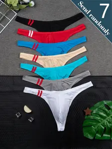 7-piece set. New men's stretchy, simple, fashionable and sexy casual thong underwear. Triangle underwear. Men's random solid-colored striped thong underwear. Triangle underwear. Men's breathable, comfortable and smooth-fitting thong underwear. Triangle un