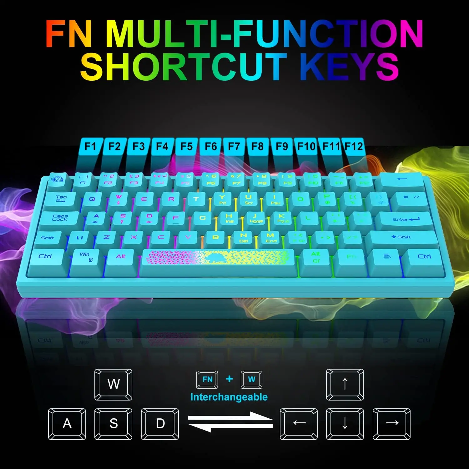 ZIYOU LANG K61 60% Percent Gaming Keyboard, Compact RGB Chroma Backlit STK61-Wired Mechanical Feel Membrane Keyboard