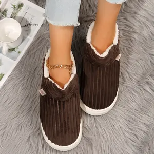 Women's Winter Slippers Corduroy Fleece Lined Thick Sole Mini Snow Boots Warm Cozy Home & Outdoor Shoes
