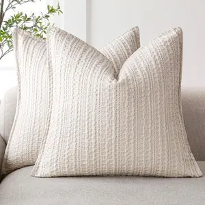 Set of 2 Decorative Cotton Waffle Weave Textured Throw Pillow Covers Euro Sham Cushion Covers Accent European Pillowcase For Bed Couch Sofa Bedroom Living Room Home Decor 18×18 Inch Oatmeal