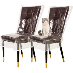 2 Pack Dining Chair Covers, Waterproof Clear Dining Room Chair Covers Vinyl Large Chair Seat Protectors for Cat Scratch/Kids' Messes, No Dust/Spills/Pet Hair