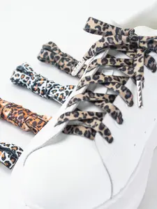 Flat Leopard Print Canvas Shoe Laces, Metal Head Sports Sneaker Shoelaces, Colorful Shoe Straps, Secure Lace Up, Pair Pack