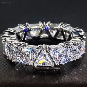 Women's Full Pave Eternity Band Ring - Single Row Triangle Cubic Zirconia Titanium Stone Jewelry, Ideal for Birthday, Anniversary Gifting & Daily Matching