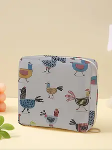 Portable Chicken Pattern Sanitary Pad Storage Bag, Lightweight Women's Organizer, Travel Cosmetic Box, All Seasons Use